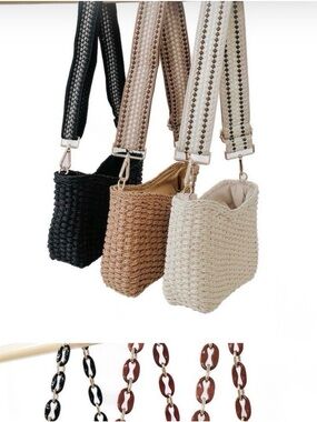 Pretty Simple NWT Cream Woven Raffia Crossbody Bag Wide Strap Resort Beach